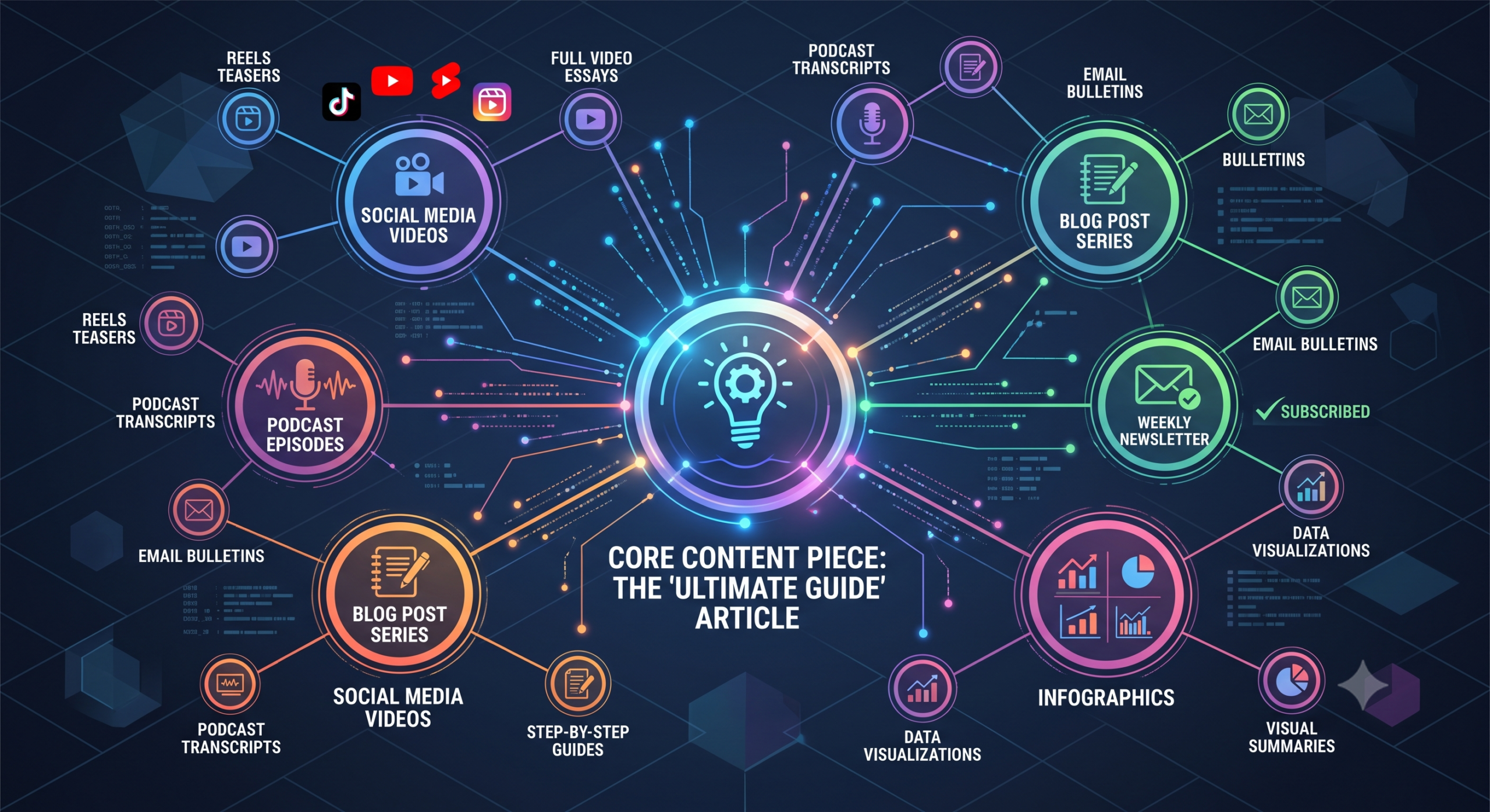 What Is Content Distribution — conceptual illustration of a single piece of content spreading across multiple digital platforms and channels